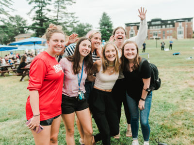 group of female students pose together for a photo