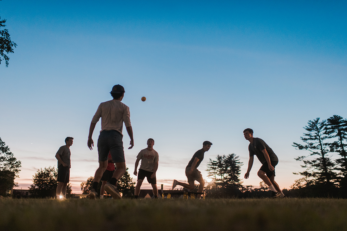 Playing games at dusk on the quad.