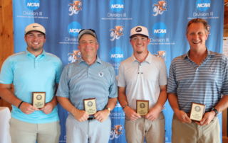 Ryan Godin '17, Jim Caron, Mike Caron, and Dave Larose pose winningly