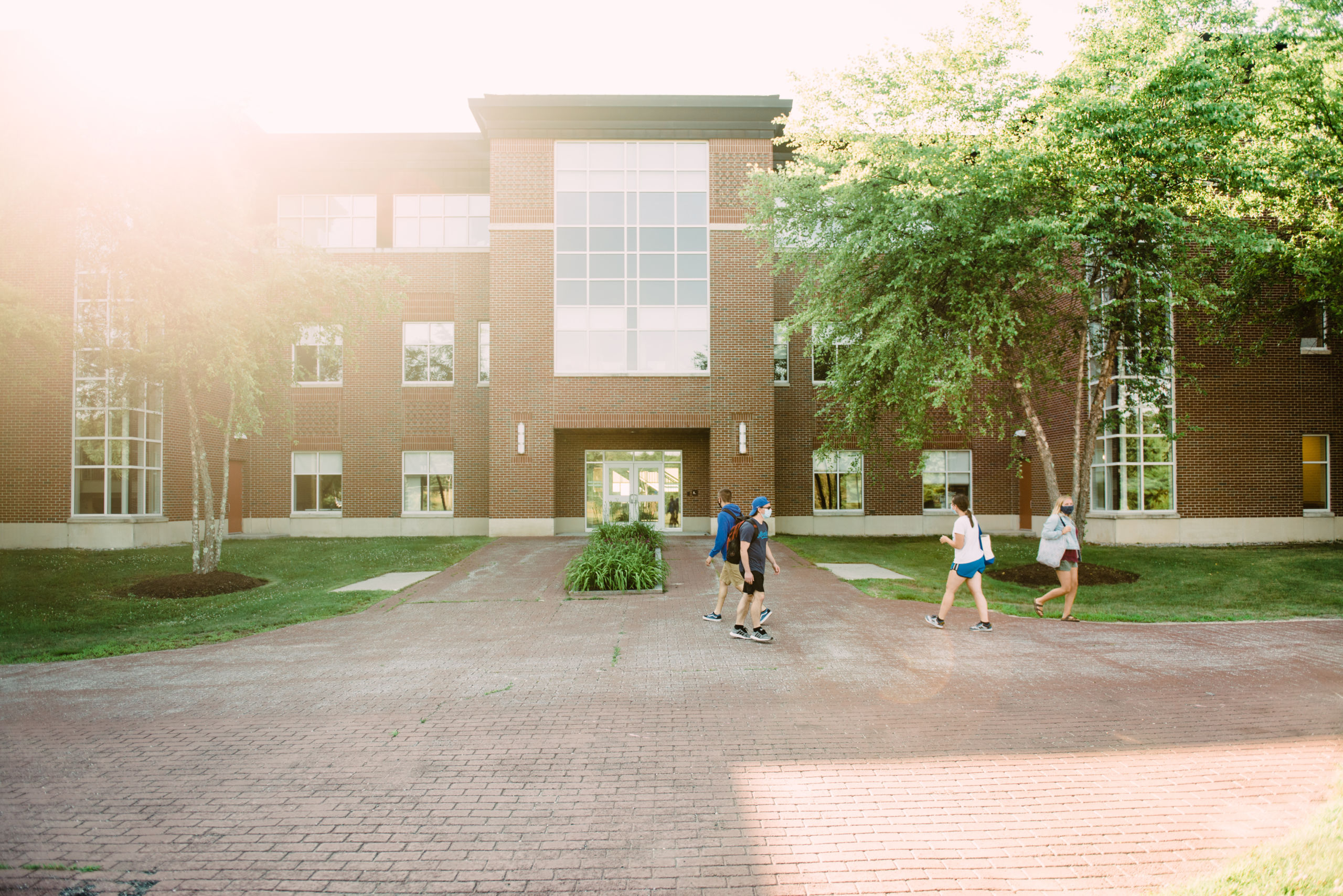 Campus July 2020 Students in front of Alfond Hall