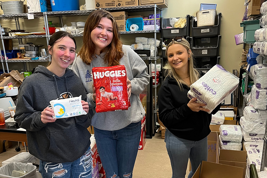 Service: Social work students volunteer at a diaper drive