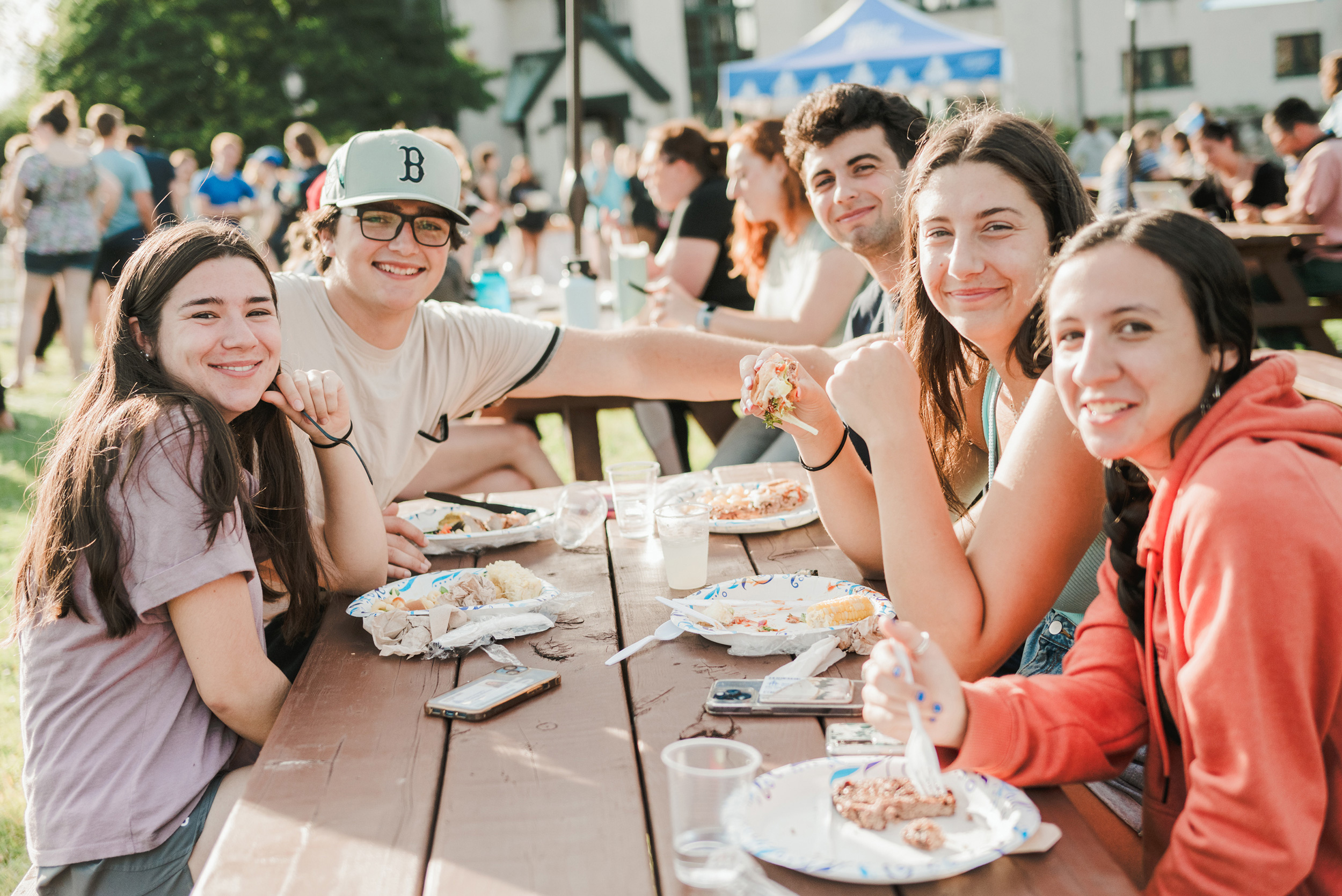 group of students at the welcome weekend barbeque dinner