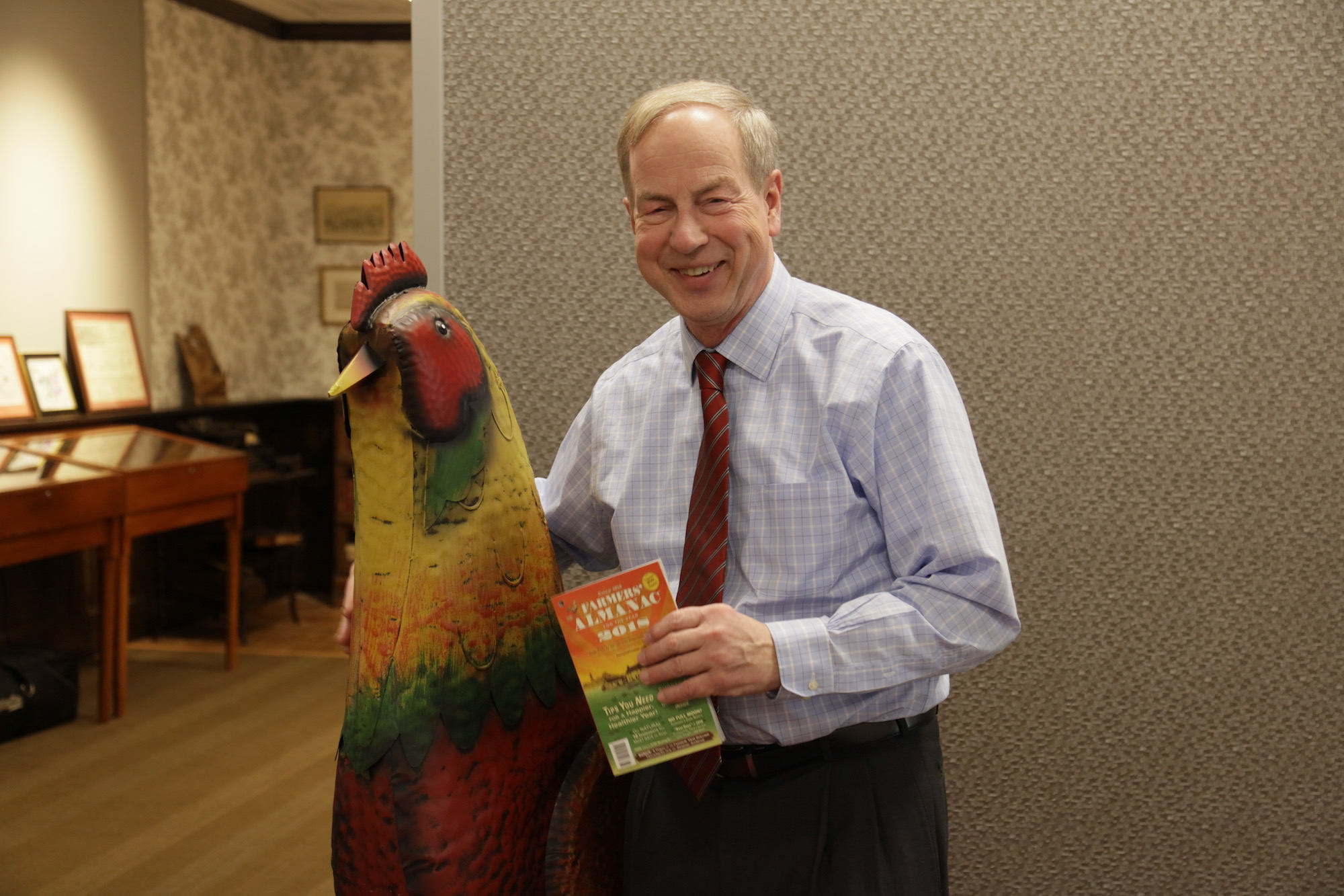 Almanacmuseum3 Peter Geiger at the entrance to the Farmer's Almanac Museum at Geiger.