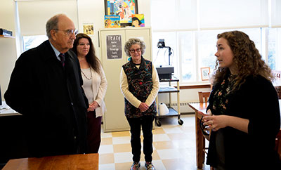 george mitchell talks to student